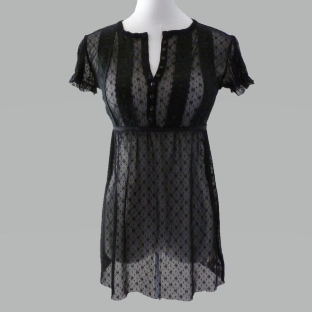 Free People SP Black Sheer Lace Top
